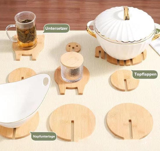 Set Van 8 Bamboe Onderzetters, Mozaïek Onderzetters, 4 Rond En 4 Zeshoekig Antislip Hittebestendig En Duurzaam Ideaal Voor Glazen Kopjes Tafelbescherming En Huisdecoratie