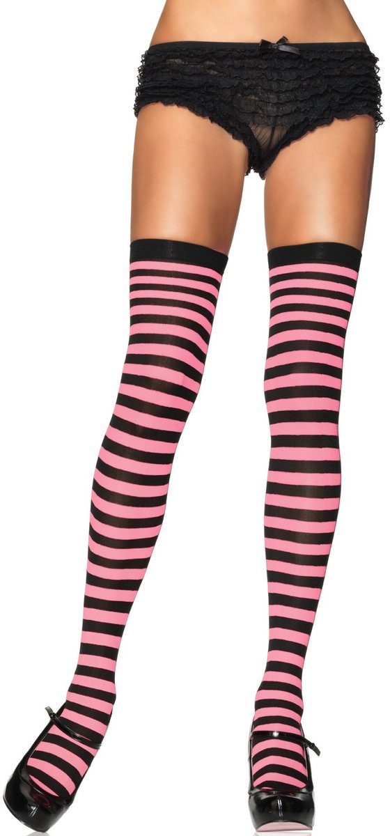 Striped nylon thigh highs