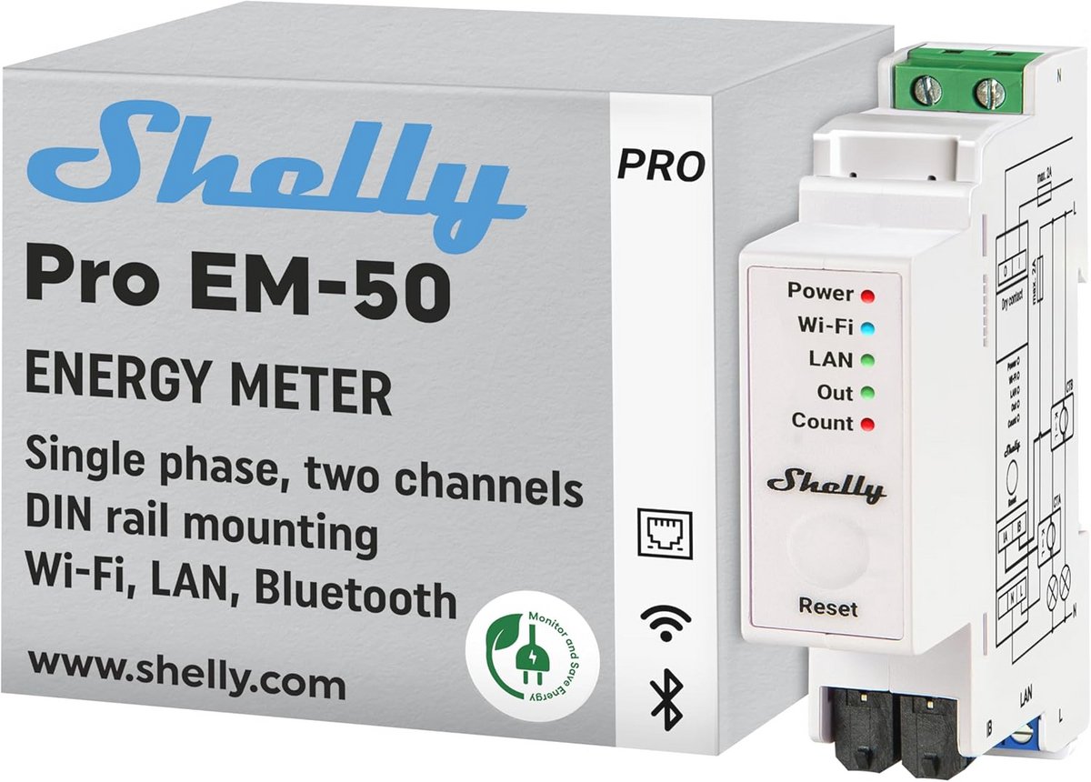 Wi-Fi en Bluetooth energiemeter met schakelbesturing en vermogensmeting voor huisautomatisering