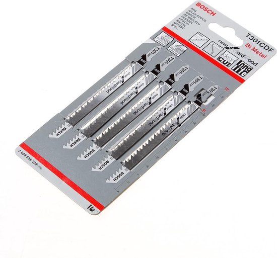 Bosch 5 Lames De Scie Sauteuse T 301 CDF - Clean For Hard Wood, Coupe Nette Bois Dur, Professional