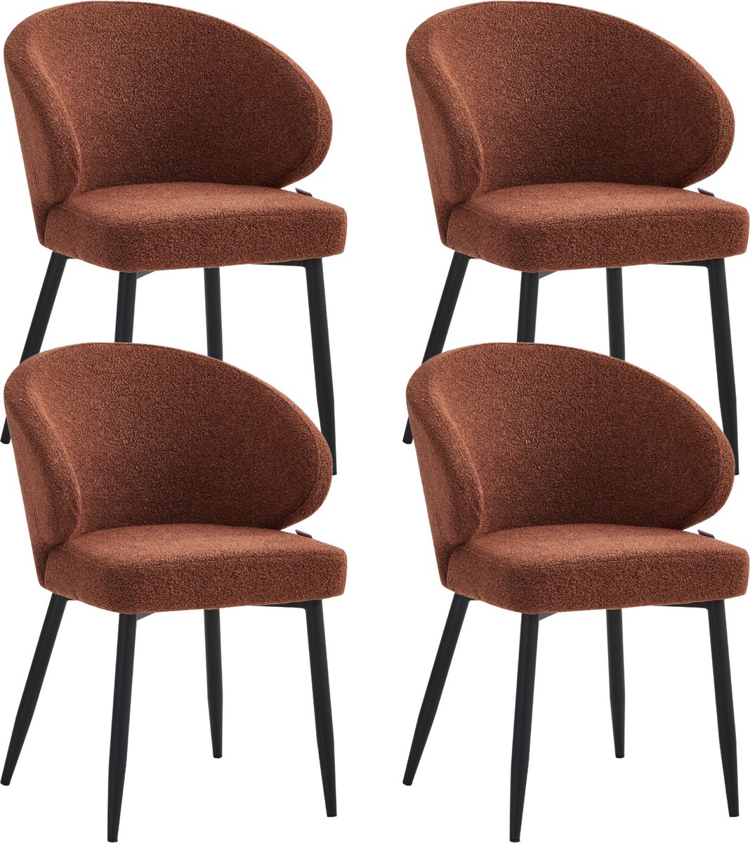 Colenis Ruby Eetkamerstoel - Set Van 4 – Bordeaux – Bouclé - Design