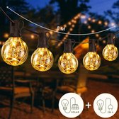 JPro Copper 25 LED Lichtsnoer Buiten 3-in-1 Tuinverlichting Warm Wit - 6,5 meter - Zonne-Energie, Netstroom of Batterij - Oplaadbaar - Buiten Lichtslinger Waterdicht en Energiezuinig - 25 LED Lampen Tuin Verlichting - 6,5+1,5m