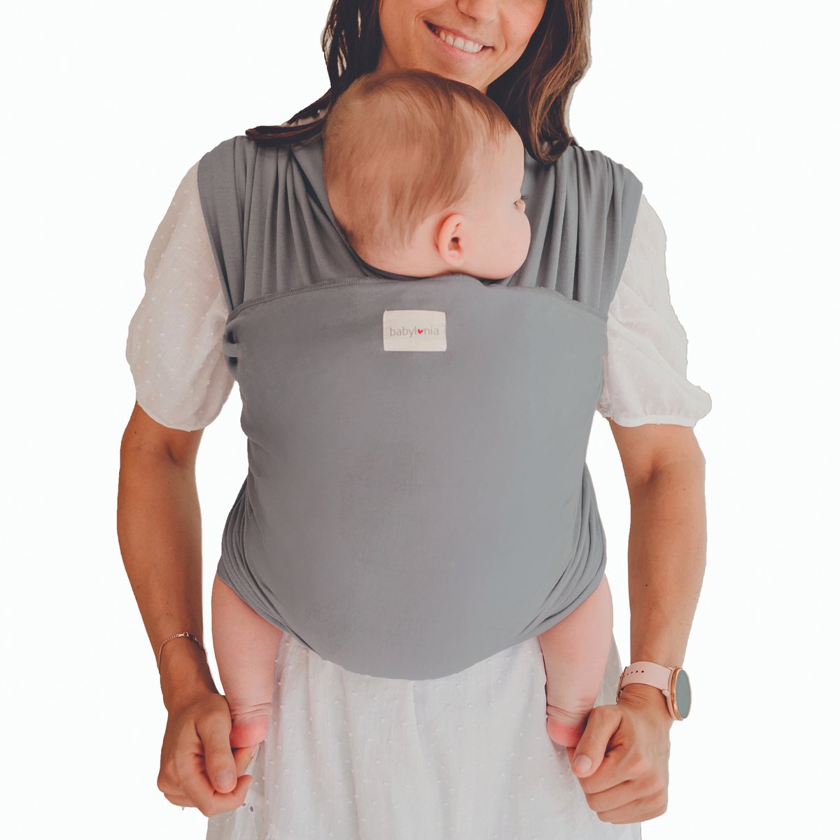 Babylonia Tricot-Slen Organic Ergonomische Draagdoek - Rekbare Baby Draagdoek voor Newborn t/m 15 kg - 100% Biologisch Katoen - Buikdragen - Silver Cloud - Licht grijs