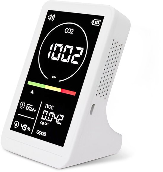 SolHouse Smart CO2 Meter – Hygrometer & Thermometer voor Binnen – Zelfkalibrerende NDIR Sensor Luchtkwaliteitsmeter met Alarm & LCD Display
