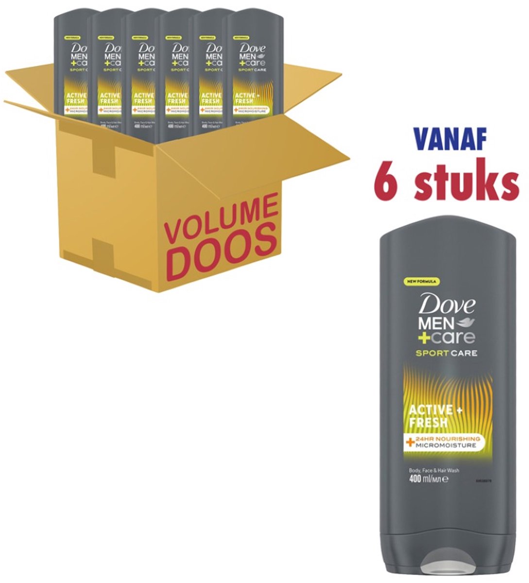 Dove Men +Care Acive Fresh Body, Face & Hair (6 x 400ml)