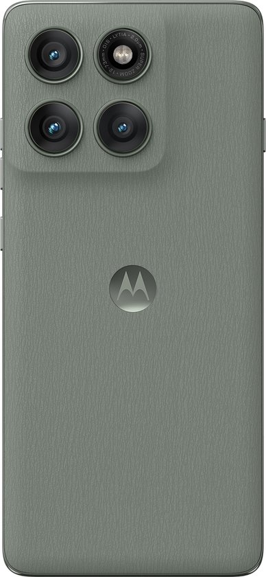 Achterkant van de Motorola Edge 60 Pro smartphone in schaduwgrijs met vier camera's.