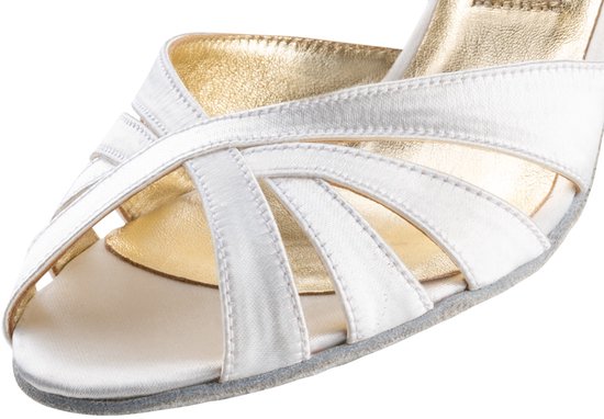 Chaussures de mariée Nueva Epoca Paris en satin Wit avec semelles en daim pour l'intérieur - Chaussures de danse pour femme - Latin, Salsa, Tango, bout ouvert - Talon 6 cm - Nueva Epoca - Wit - 35,5