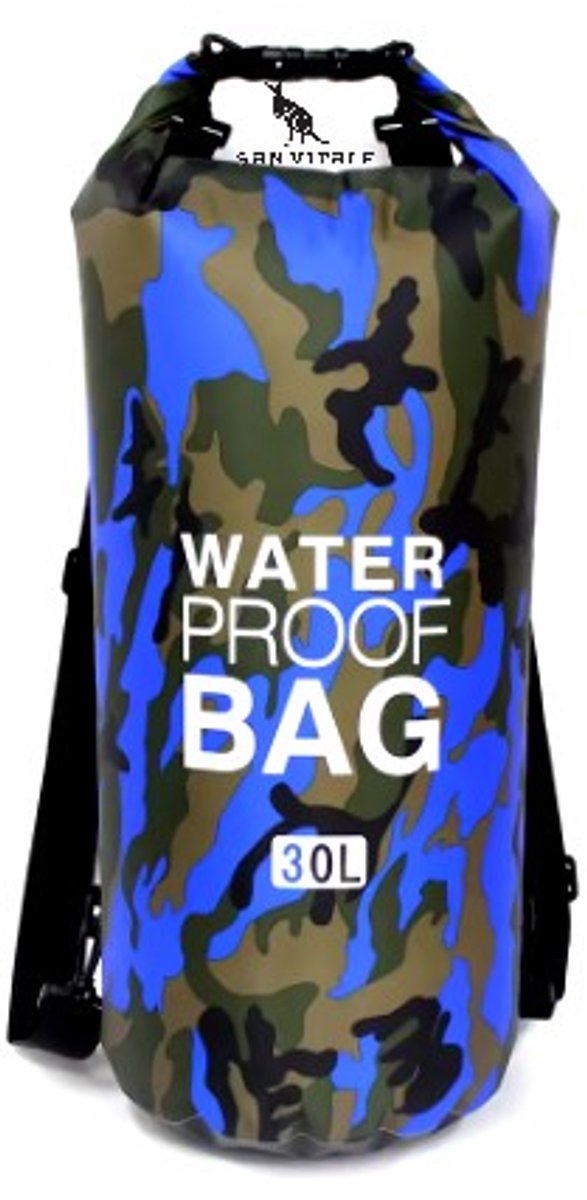 San Vitale®- Drybag 30L - Waterdichte tas - 30 liter - Zwemmen - Kamperen - Wandelen - Rafting - Kajak - Rivier - Trekking - Tassen - Legerprint - Blauw