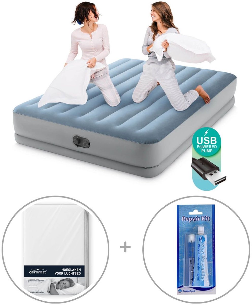 Intex Dura-Beam Comfort luchtbed | Tweepersoons | 152 x 203 x 36 cm | Inclusief hoeslaken + reparatiekit