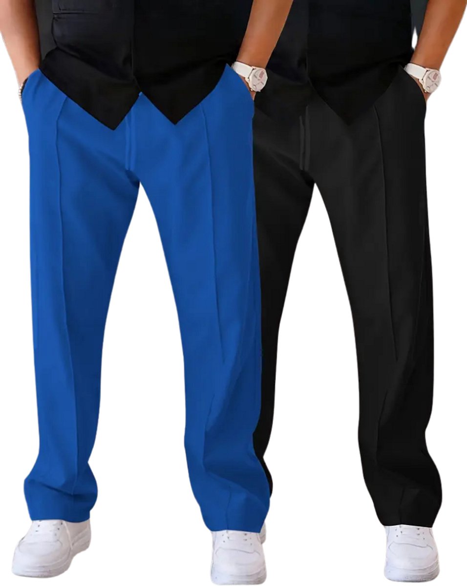 Nivard Pantalon Heren Chino Golfbroek Nette Broek Elastische Tailleband Volwassenen 2 Stuks Zwart