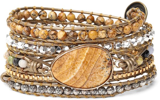 Bracelet enroulé en jaspe Zentana - Naturel terreux - Ajustable