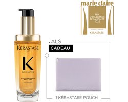 Kérastase Elixir Ultime L'Huile Originale Navulbare Haarolie + Cadeau - Elixir Ultime Olie 75ml + Flatpouch Cadeau - Met Camelia & Arganolie Voor Intense Voeding, Glans, Anti-frizz & Hittebescherming, Voor Elk Haartype