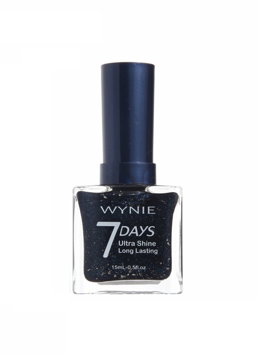 Wynie - Nagellak 7 Days Ultra Shine Long Lasting - Diep Donker Blauw Mini Glitter Zilver Vlokken / Shimmer - 1 flesje met 15 ml inhoud - Nummer 095