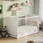 Babybed 60x120 met lade, ledikant, in hoogte verstelbaar en afneembare sporten optioneel met matras | andere maten: 70x140cm | 60x120cm: vanaf de geboorte tot 3 jaar, wit