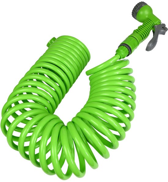 Groene spiraalslang van 10 meter, met sproeikop.