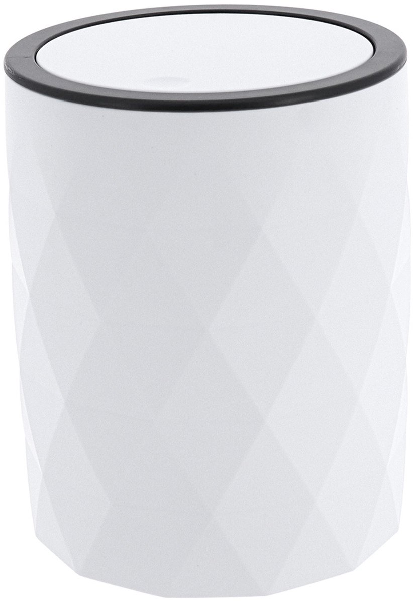 Tendance Badkamer prullenbak Diamond - wit - kunststof - 8 x 34 cm