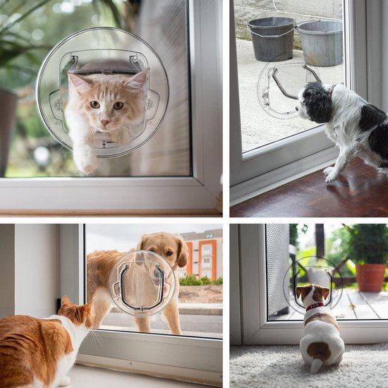 Vouwdeur voor katten met 4-weg sluiting - kleine huisdierdeur met borstel en magnetische bediening voor kleine honden, puppy's