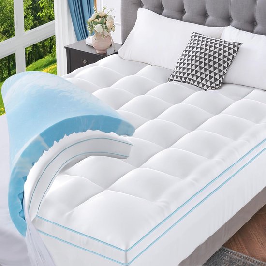 BedStory Matrastopper 10 cm hoogte 200 x 200 cm, topper van traagschuim H3 en H4, wasbare overtrek, topper voor boxspringbed, camper en slaapbank