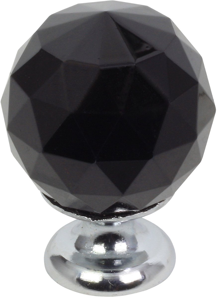 DOMINO CRYSTAL PALACE 25mm - Meubelknop kristalglas - Zwart kristal - Chroom - Kastknop voor keukenkast en lade