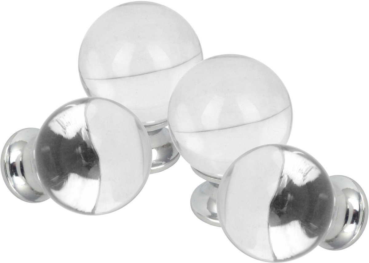 Domino® Meubelknop CRYSTAL D30mm M6 – WIT - 4 stuk - Hoge Kwaliteit Kastknop Deurknop - Deurknoppen voor kasten - Deurknopjes Meubelknoppen - Keukenkast Grepen - Ladeknop - Ladegreep - Kastgrepen