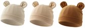 3 pack Babymutsjes Newborn Beervorm Effen Beige, Bruin, Taupe/ Warmgrijs - 0-3 maanden