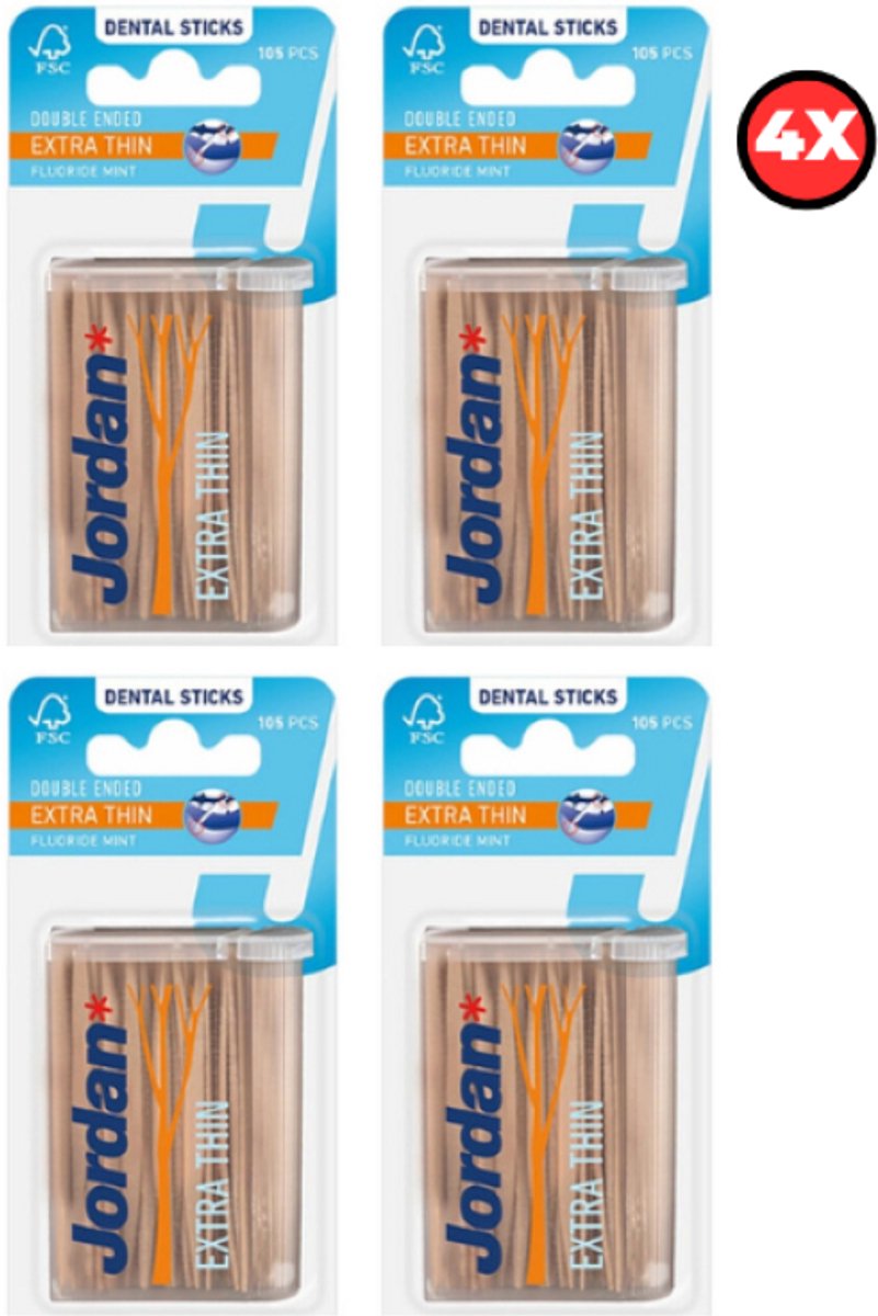 Jordan Tandenstokers Extra Dun - 4x 105 st - Fluoride Mint - Voordeelverpakking