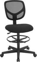 Zwarte Bureaustoel met Ronde Voetsteun - Stoffen Bureaustoel Verstelbaar in Hoogte - Zwart