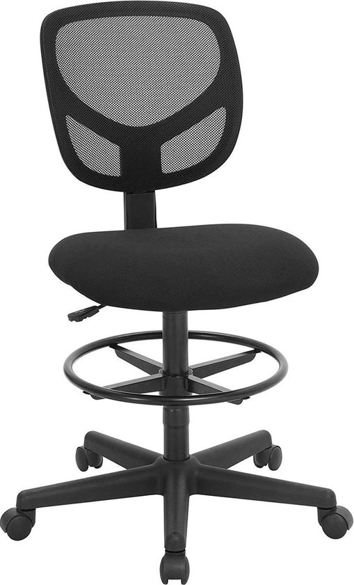 Chaise de bureau noire avec repose-pieds rond - Chaise de bureau en tissu  réglable en