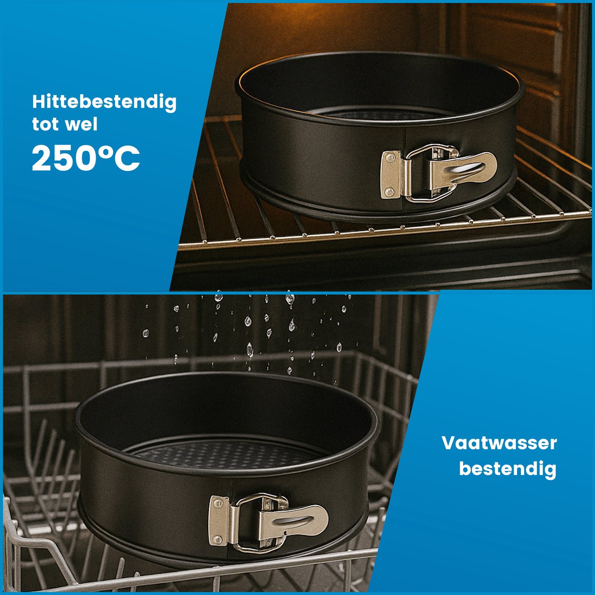 Ronde bakvormen - 6 Delige Set - Taartvormen - Springvorm Set - Non-stick Coating - Ø12 t/m 28 cm - Losse Bodem - Stapelbaar - Voor Cake, Taart, Quiche - Zwart – foto 3