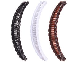 Haarklem - 3 Stuks - Haarknip - Haarclip - Haarspeld - Bananenklem - Haarspelden Dames - Dubbele Kam Lange Haarclips - Voor Fijn Dik Haar - Bruin/Zwart/Wit