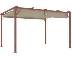 Outsunny Pergola ca. 3x4m Garten Pavillon mit magnetischen Pad, Terrassendachung aus Aluminium, Gartenpavillon mit verstellbares Dach, Freistehend, UV Schutz 30+, für Terrasse und Garten, Naturholz