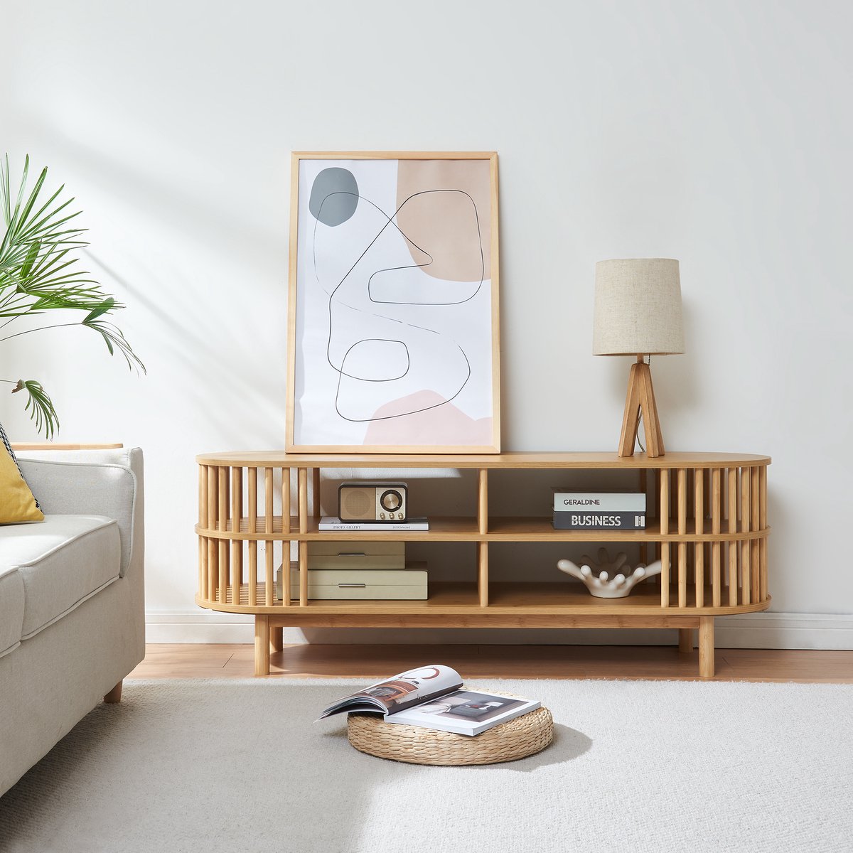 Tv-meubel Jarvenpaa met 4 open vakken 140x40x50 cm naturel [en.casa]