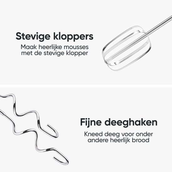 Kitchenwell Handmixer - 5-snelheden - 450W - Turbo & Puls functie - Deeghaken - Kloppers & Garde - Opberghouder - Zwart van Kitchenwell — afbeelding 4