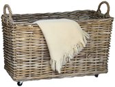Van der Leeden Opbergmand - op wieltjes - bruin - 78 x 44 x 42 cm - rotan - gevlochten riet - mand - vierkant - opbergen