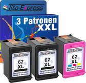 Set van 3x gerecyclede inkt cartridges voor HP 62XL