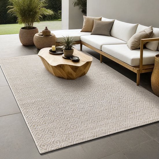 le tapis Tempa – Tapis d'extérieur résistant au style Boho& Vintage, résistant aux intempéries, aux UV et facile d'entretien, idéal pour balcon, terrasse, jardin et salon, Marron, 80 x 150 cm