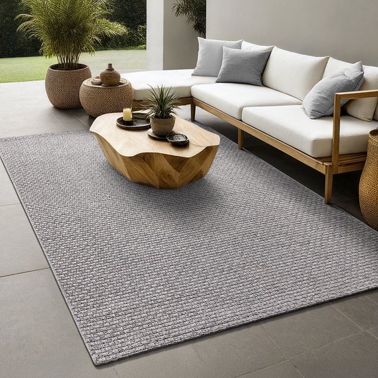 le tapis Tempa – Tapis d'extérieur résistant au style Boho& Vintage, résistant aux intempéries, aux UV et facile d'entretien, idéal pour balcon, terrasse, jardin et salon, Grijs, 200 x 290 cm