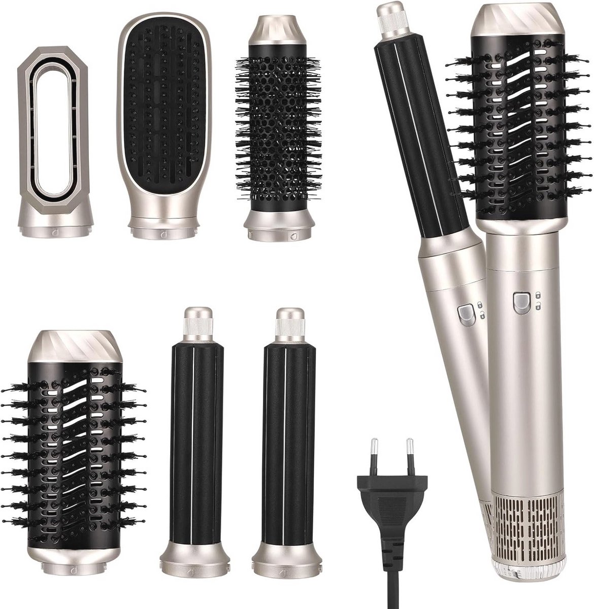 6-in-1 Haardroger met Accessoires voor Haarstyling en Drogen - 1000 W, Geschikt voor Alle Haartypes