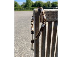 Bianca’s Anti-tekenband met EM kralen voor de hond - Keramische tekenband - Bruin/Beige - 25-35cm S