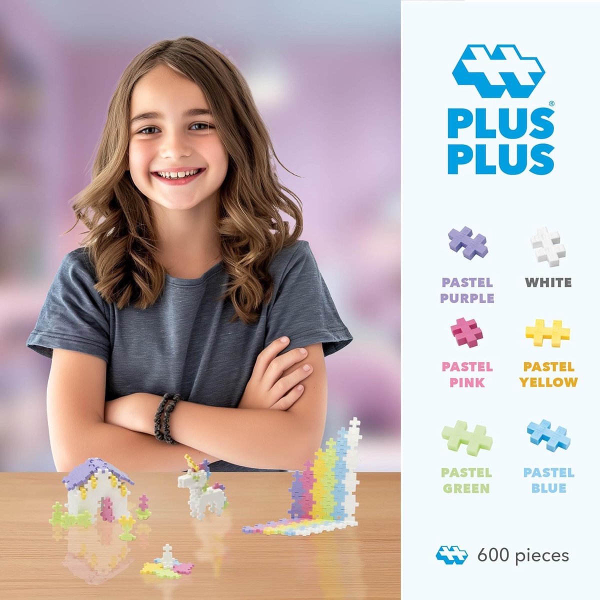 Plus-Plus Basic Pastel Paars 600 delige bouwset - 3312 - Bouwspeelgoed - Constructiespeelgoed - Set met bouwstenen - Vanaf 5 jaar — afbeelding 7