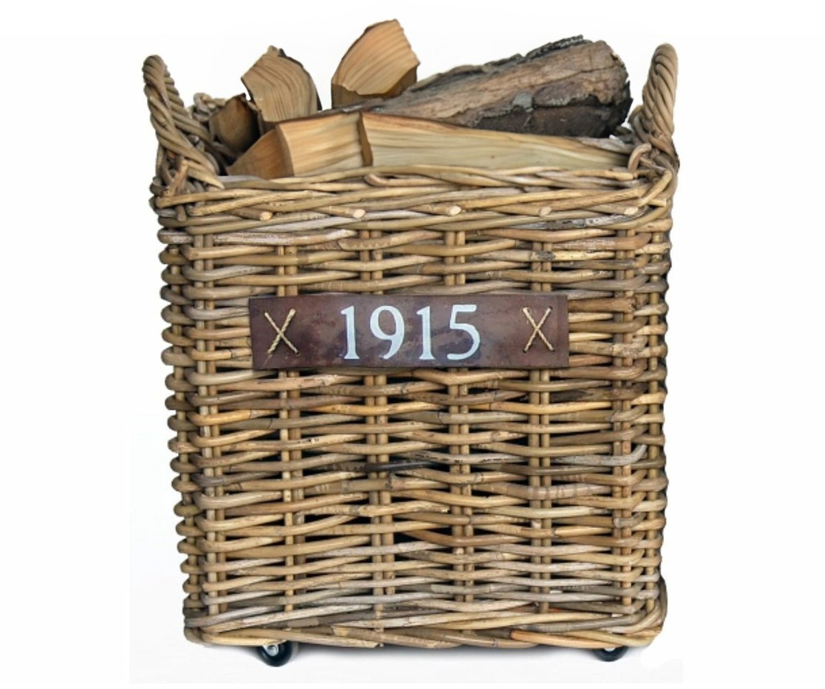 Van der Leeden Haardmand - op wieltjes - bruin - 50 x 50 x 45 cm - rotan - gevlochten riet - mand - vierkant - opbergen