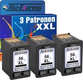 Set van 3x gerecyclede inkt cartridges voor HP 56XL