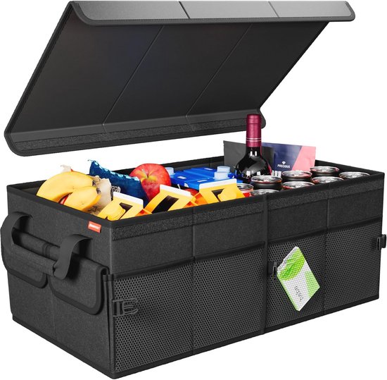 Kofferbakorganizer, kofferbakorganizer opslag met deksel, opvouwbare antislip opbergtas voor auto-gereedschap en interieur declutter, geschikt voor alle voertuigen (2 item