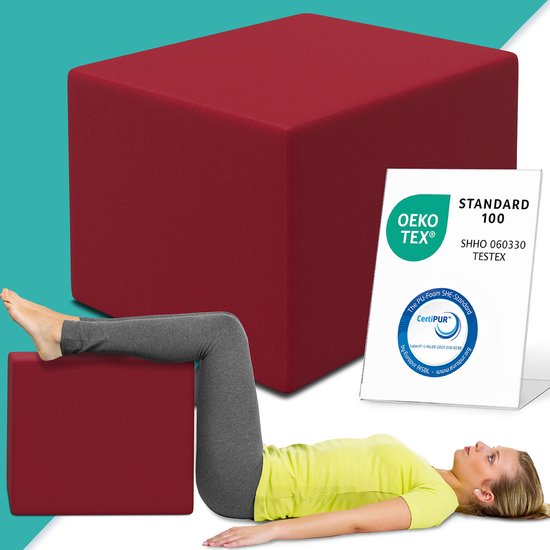 Cube orthopédique ELONEO - Rehausseur de jambes et siège pour étirements et Détente, soutien du dos, de la colonne vertébrale et de la posture, housse lavable, 40 x 50 x 50 cm