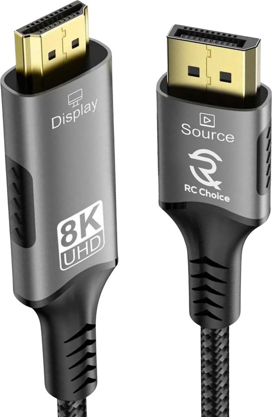 Câble DisplayPort vers HDMI - 8K 60 Hz - Nylon résistant et flexible - 2 mètres