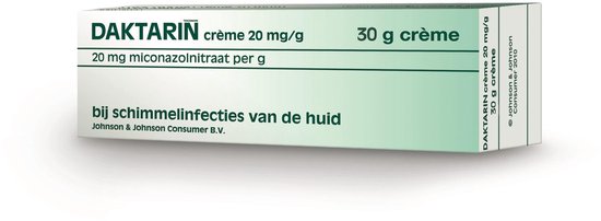 Daktarin crème 20 mg/g, 30g crème, voor schimmelinfecties van de huid. Johnson & Johnson.