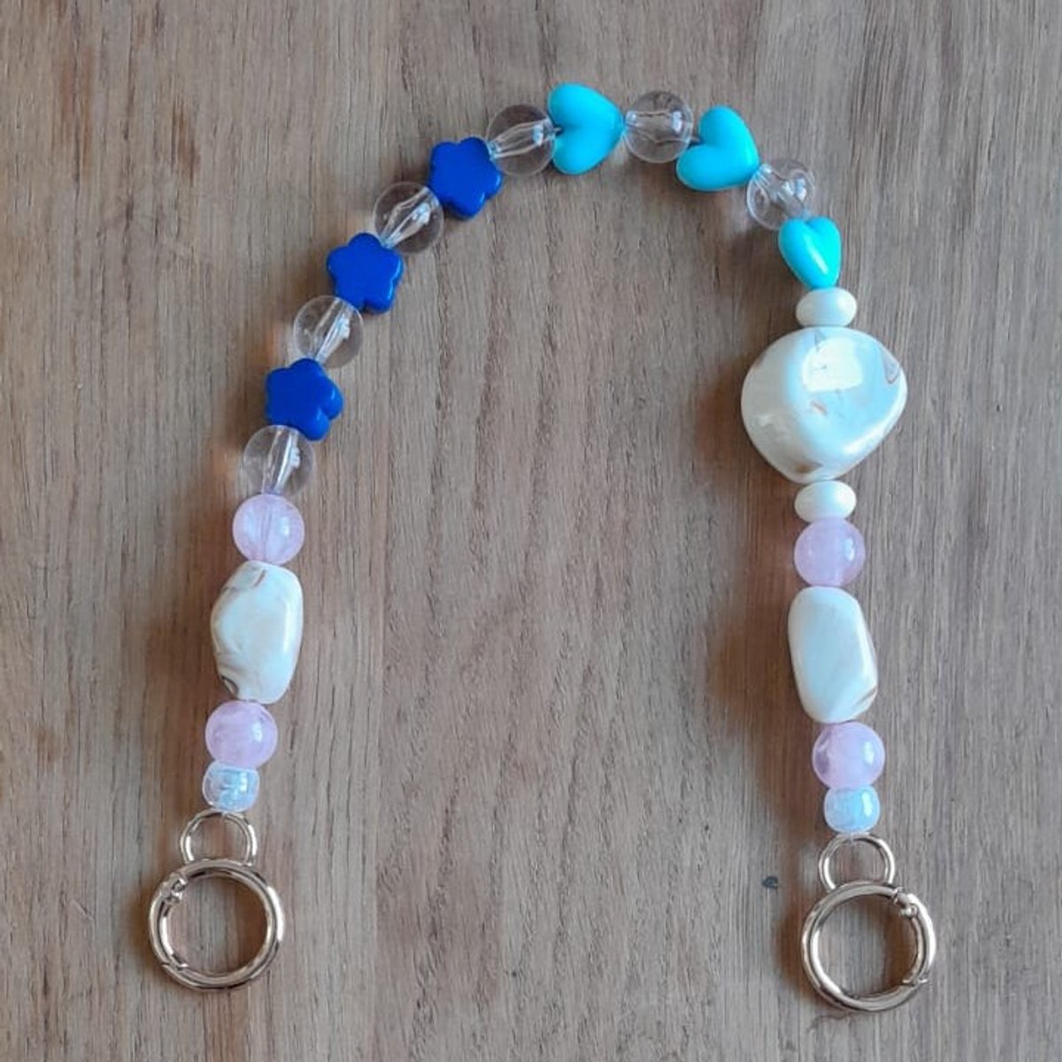 Tashengsel met Kralen van Acryl - Beige/Blauw/Roze - 35cm lang - handtas - Tasketting - Naaien - Haken - Breien - Macrame - Clutch