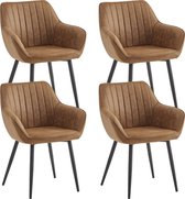 Bol.com Colenis® - Luna Eetkamerstoel - Set Van 4 - Cognac - Microfiber - Microvezel - Met armleuning aanbieding