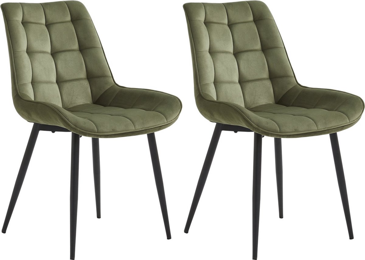 Colenis® - Quadra Eetkamerstoel - Set Van 2 - Groen - Fabb Stof - Industrieel