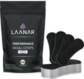 LAANAR® Neusstrips 60 stuks Performance Neuspleisters Sporten & Slapen - Anti Snurk Pleisters - Slaapproblemen - Neusspreider Extra Sterk - Meer Zuurstof bij Hardlopen, Fietsen & Fitness – Verhoog Sportprestaties - Zwart
